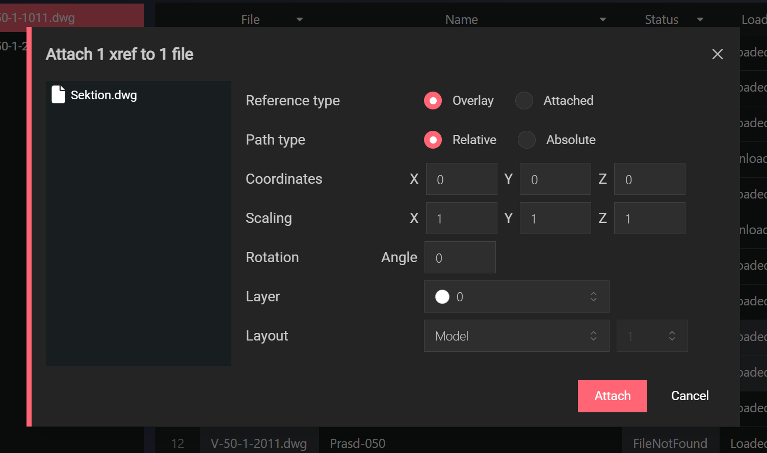 Add xref dialog