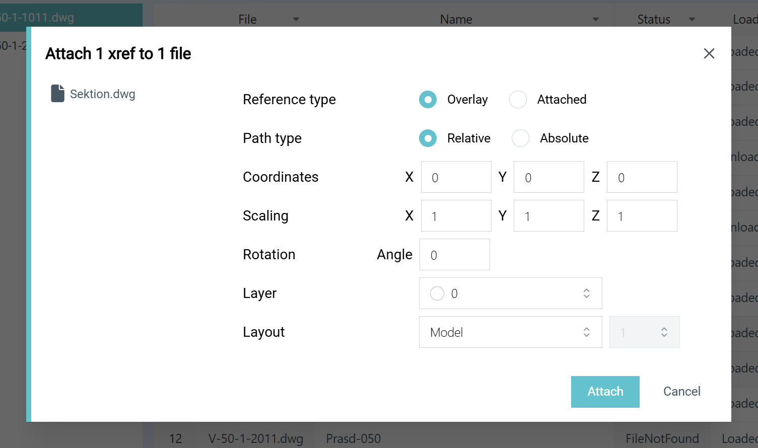 Add xref dialog