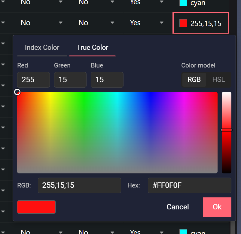 True Color tab