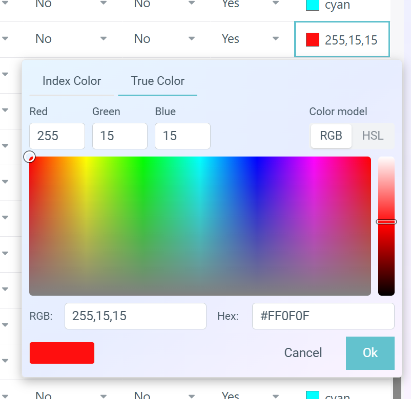 True Color tab